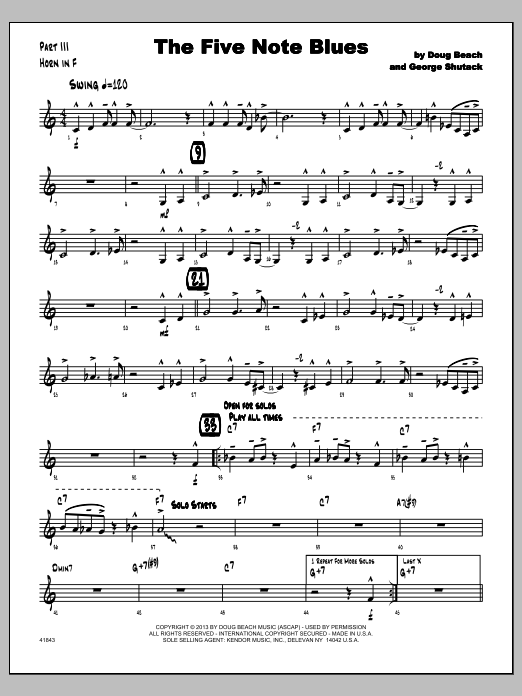 Download Doug Beach & George Shutack The Five Note Blues - Horn in F Sheet Music