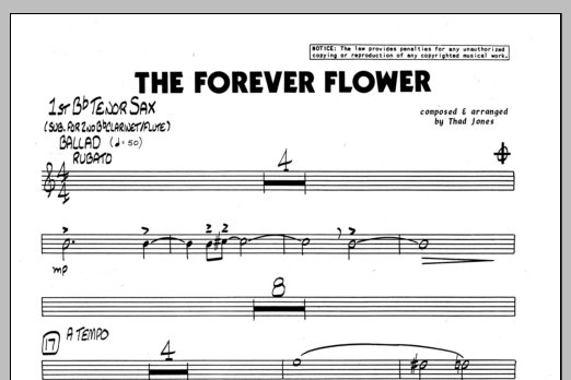 Download Thad Jones The Forever Flower - 1st Bb Tenor Saxop Sheet Music