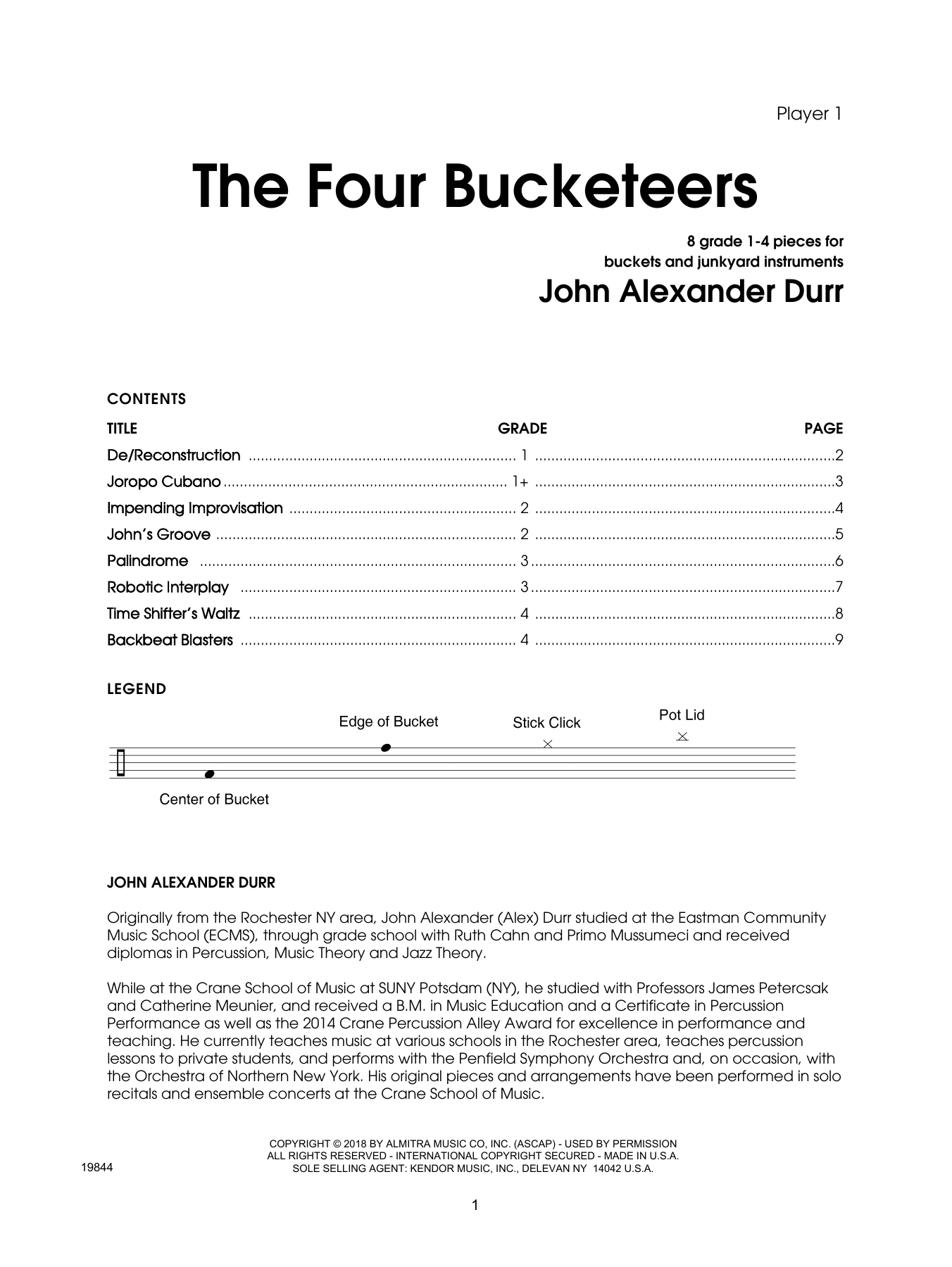 Download John Durr The Four Bucketeers - Percussion 1 Sheet Music