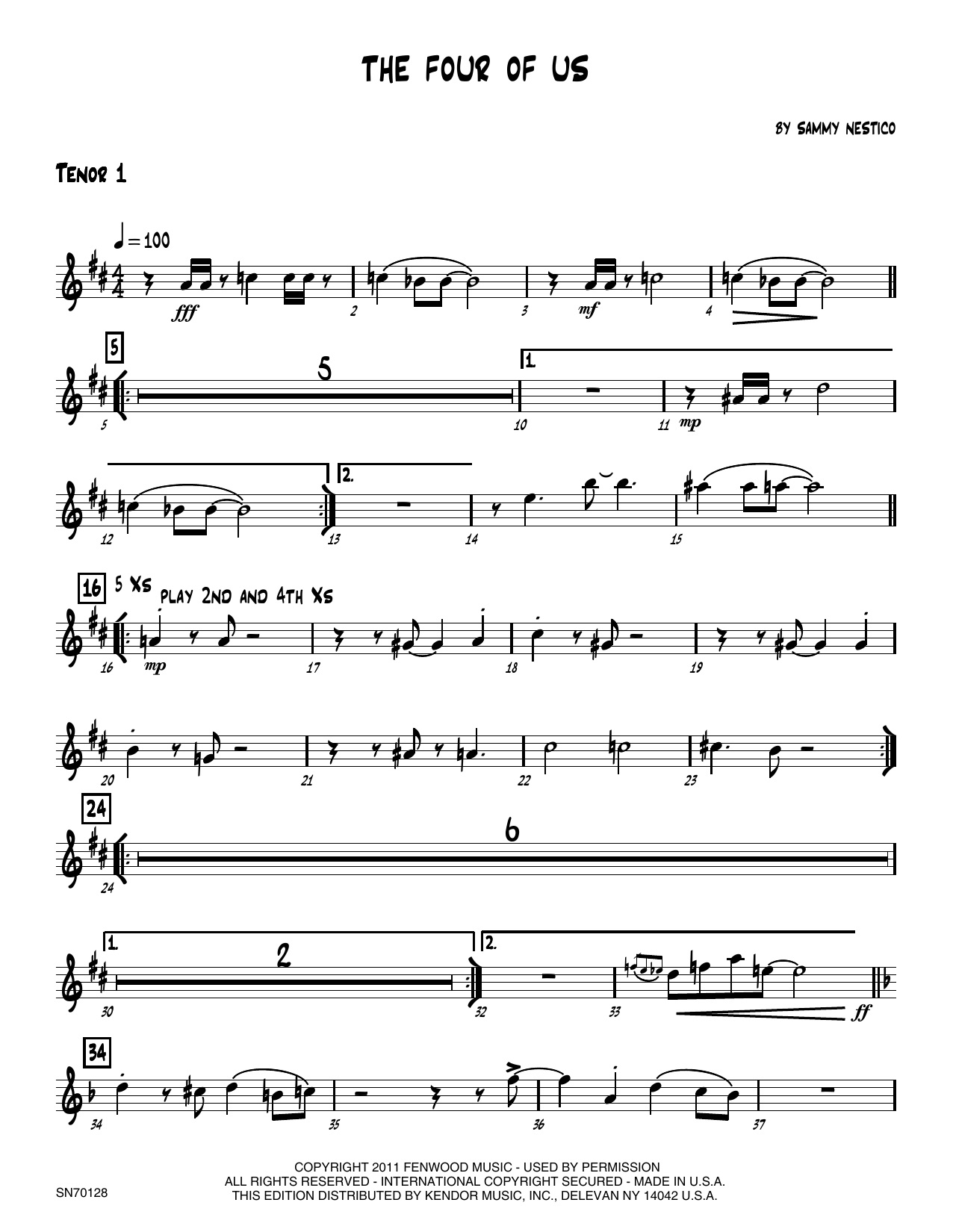 Download Sammy Nestico The Four Of Us - 1st Tenor Saxophone Sheet Music