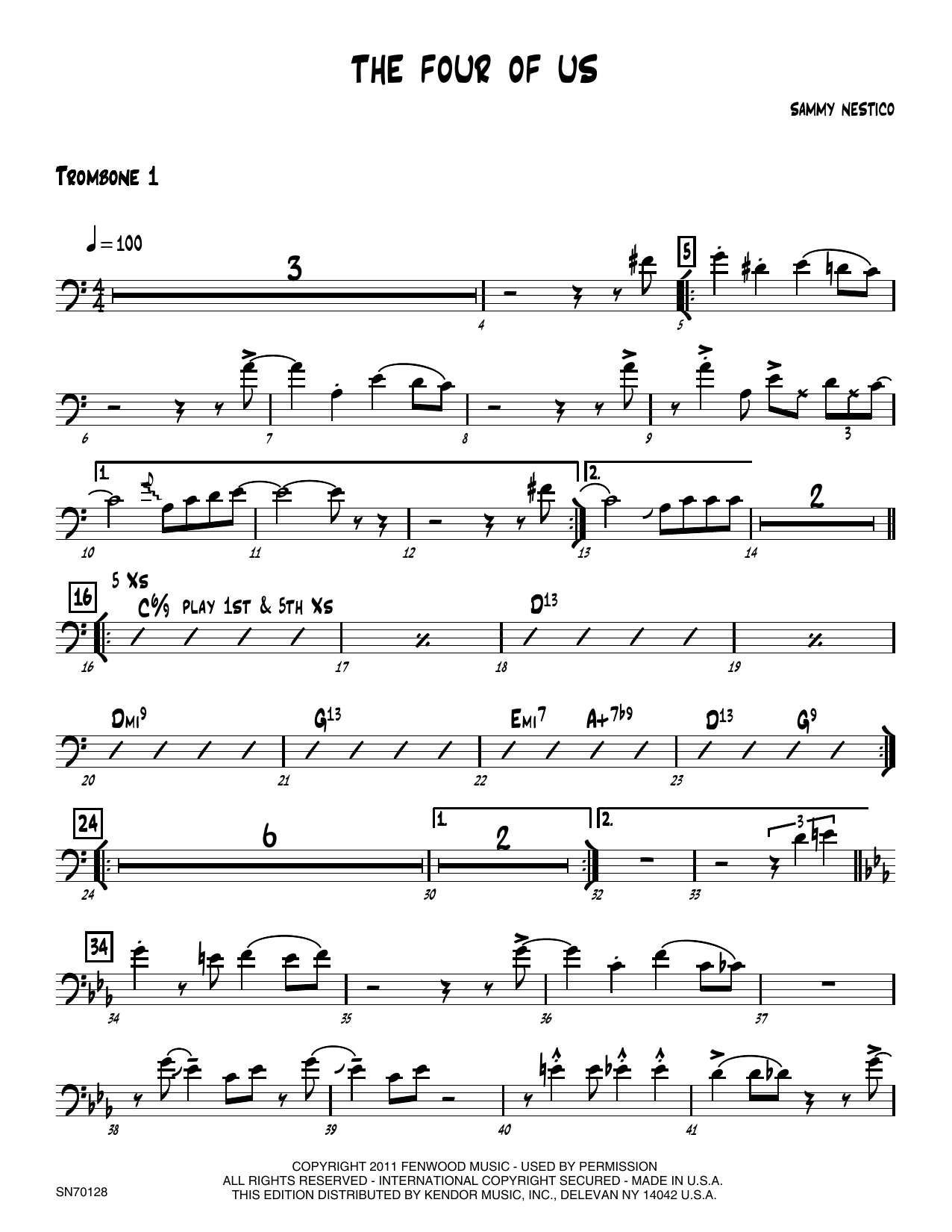 Download Sammy Nestico The Four Of Us - 1st Trombone Sheet Music