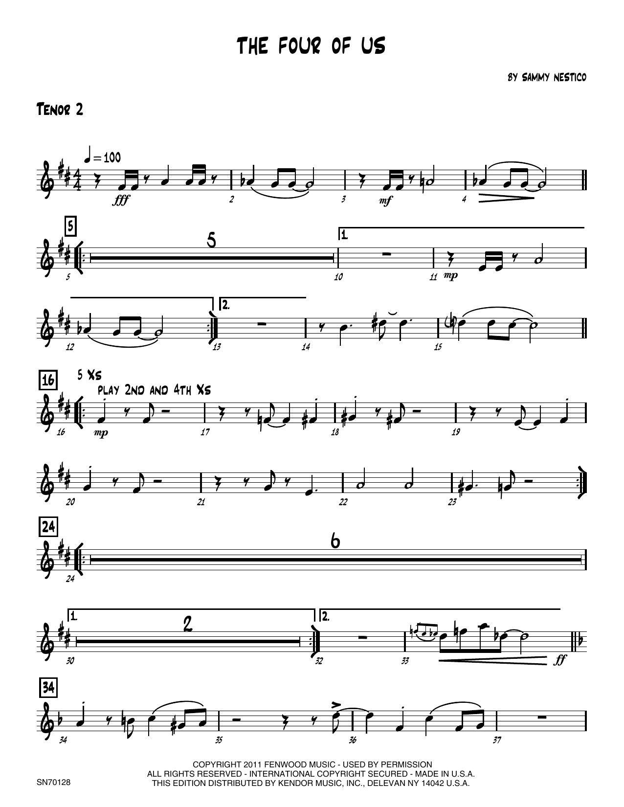 Download Sammy Nestico The Four Of Us - 2nd Bb Tenor Saxophone Sheet Music