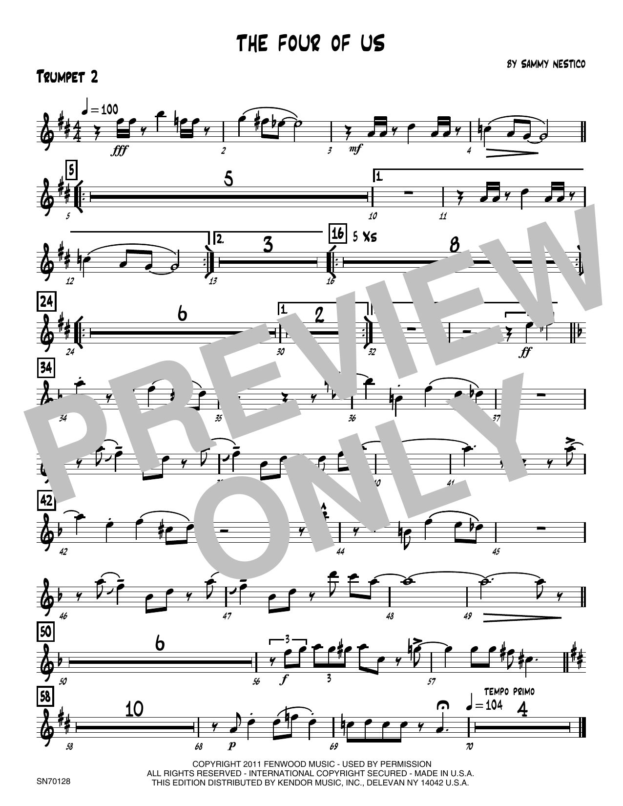 Download Sammy Nestico The Four Of Us - 2nd Bb Trumpet Sheet Music
