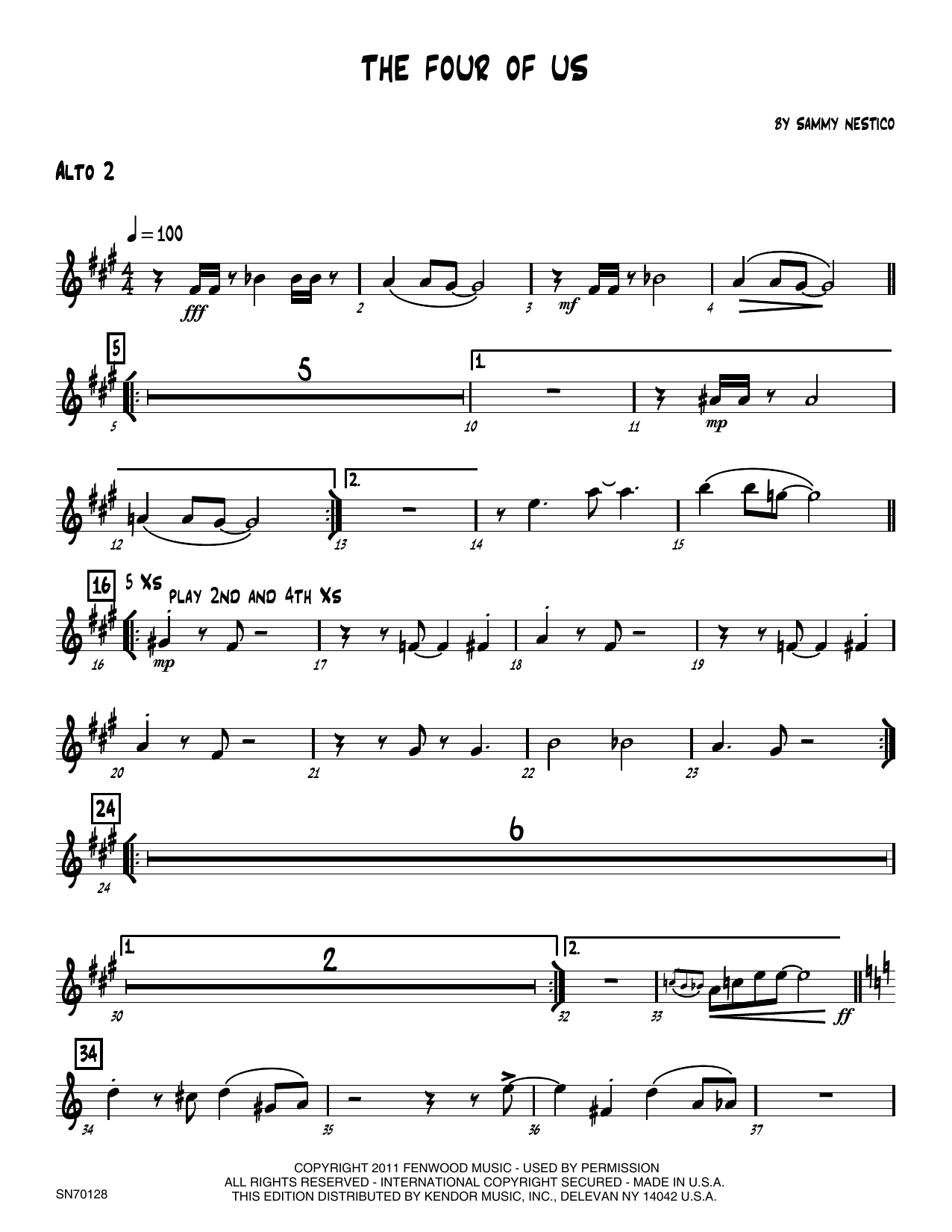 Download Sammy Nestico The Four Of Us - 2nd Eb Alto Saxophone Sheet Music