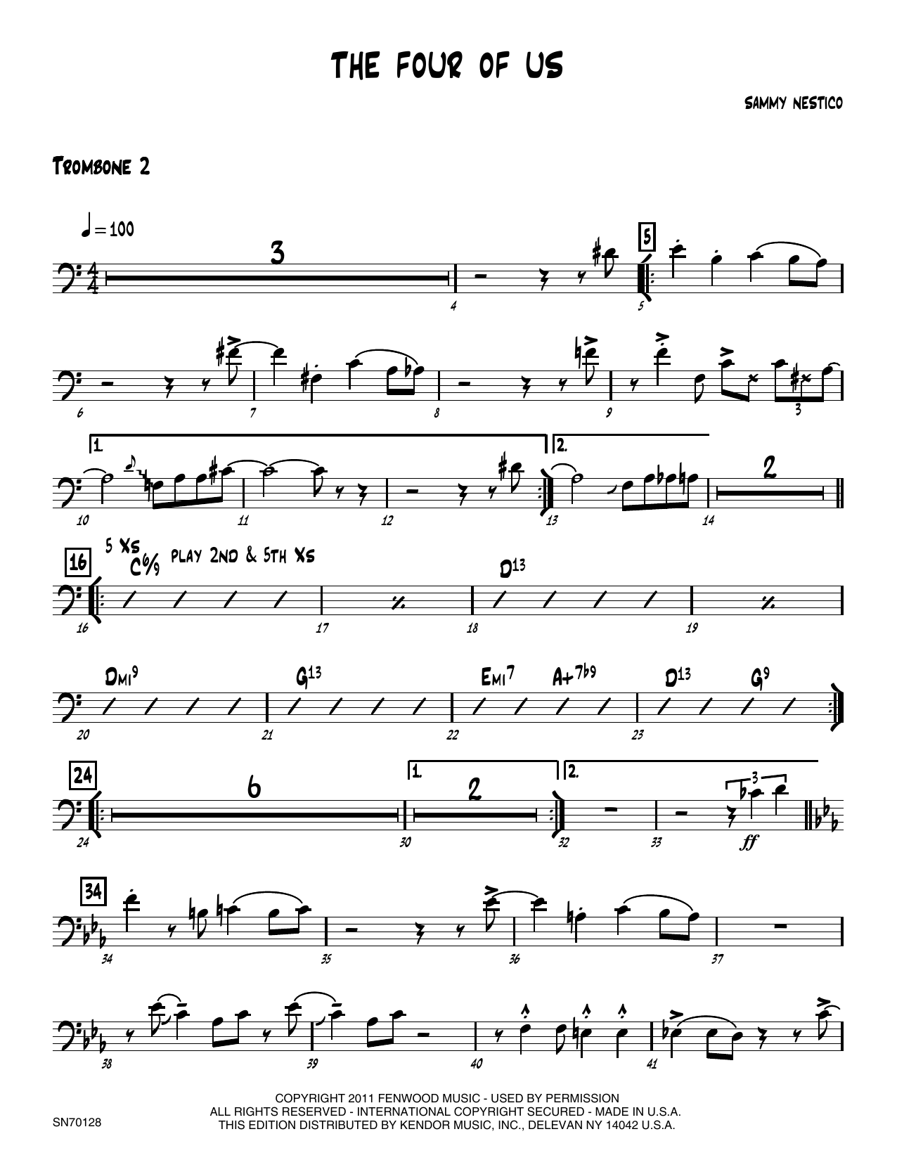 Download Sammy Nestico The Four Of Us - 2nd Trombone Sheet Music