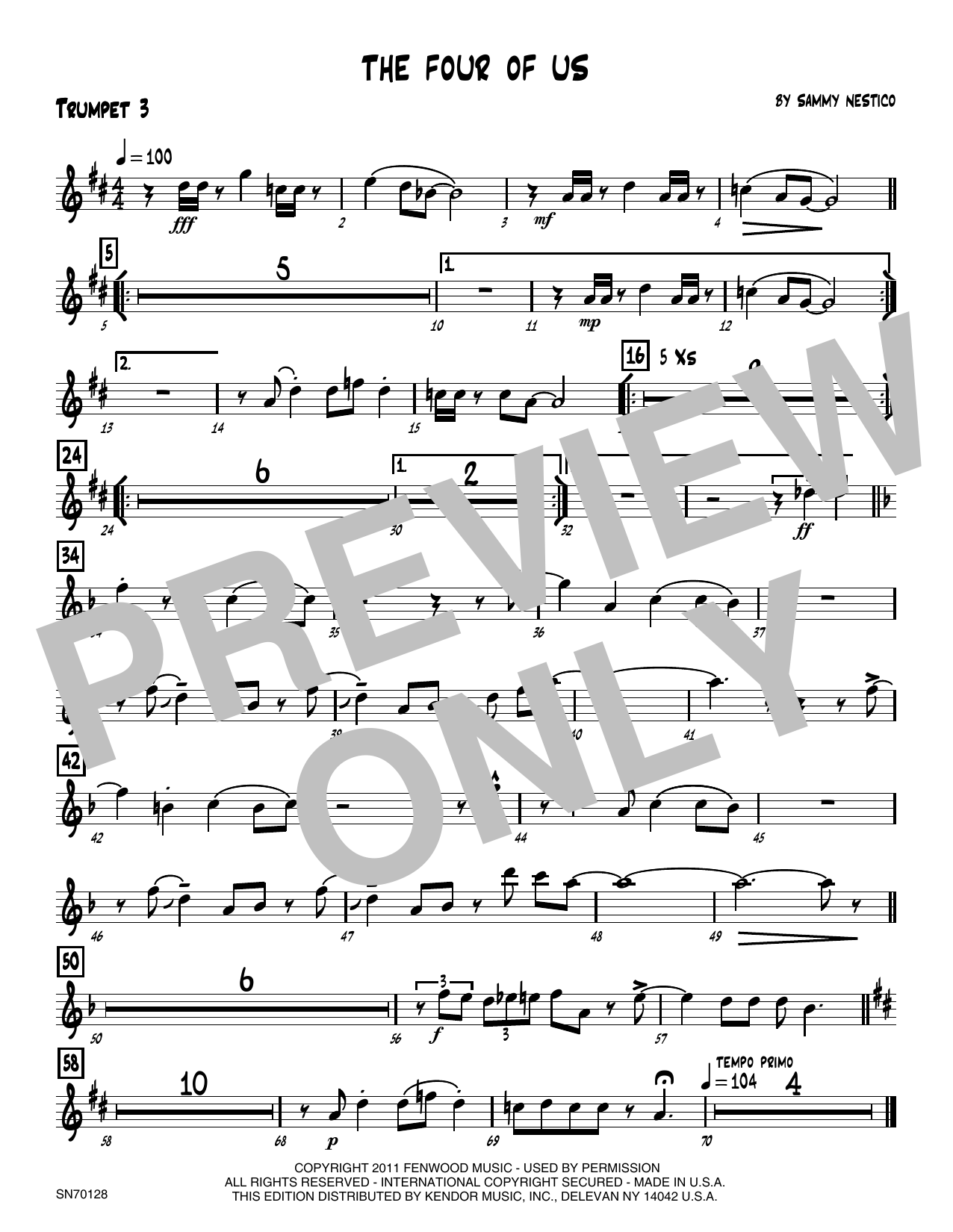Download Sammy Nestico The Four Of Us - 3rd Bb Trumpet Sheet Music