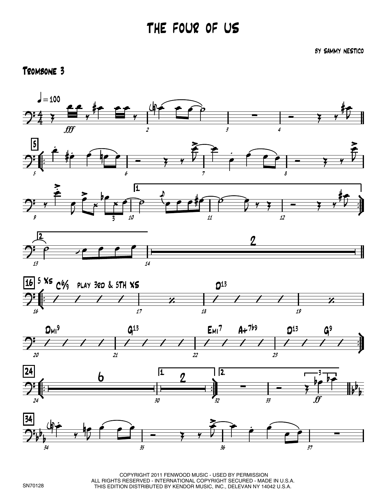 Download Sammy Nestico The Four Of Us - 3rd Trombone Sheet Music