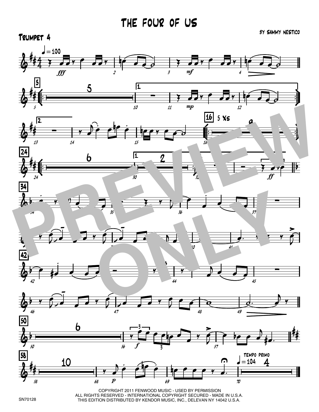 Download Sammy Nestico The Four Of Us - 4th Bb Trumpet Sheet Music