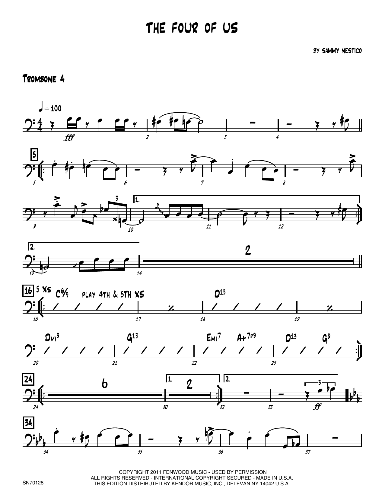 Download Sammy Nestico The Four Of Us - 4th Trombone Sheet Music