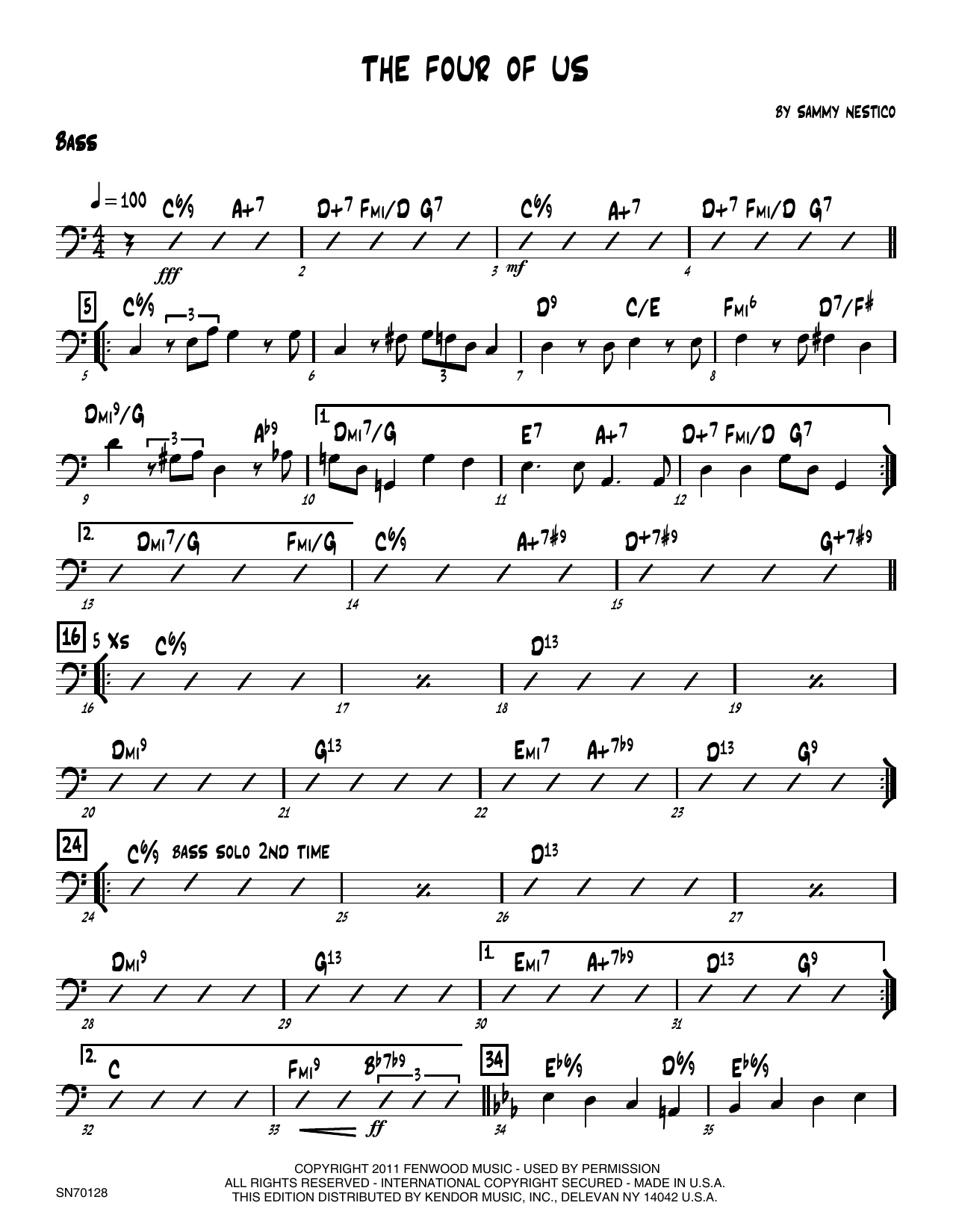 Download Sammy Nestico The Four Of Us - Bass Sheet Music