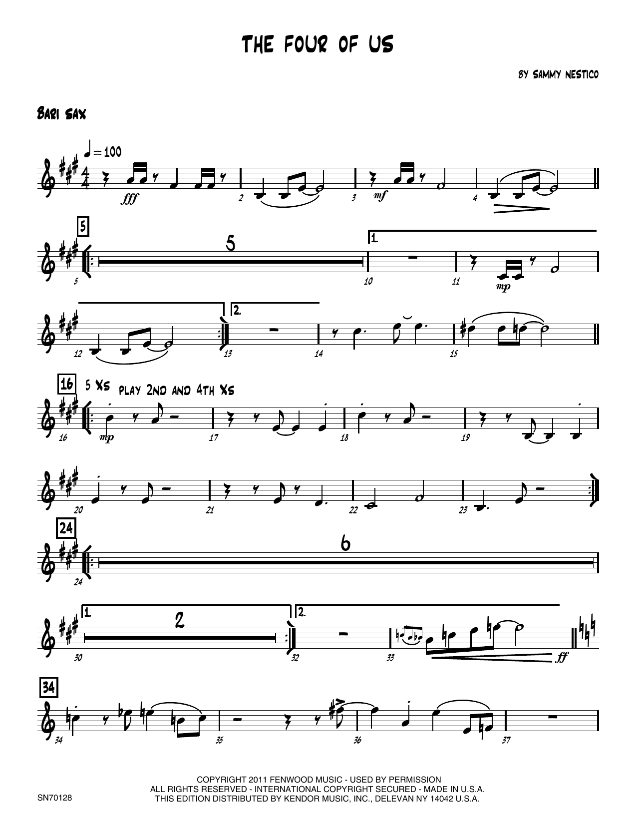 Download Sammy Nestico The Four Of Us - Eb Baritone Saxophone Sheet Music