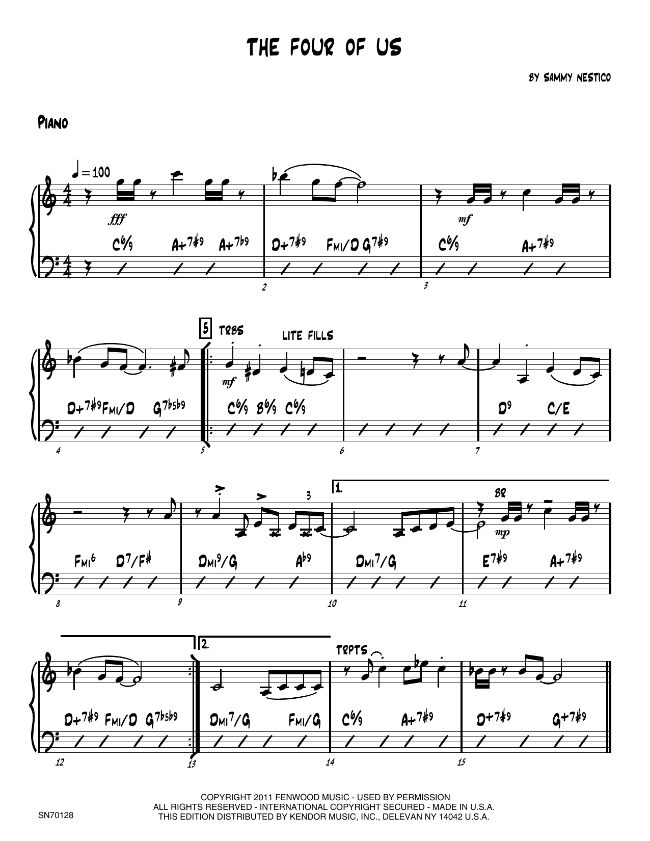 Download Sammy Nestico The Four Of Us - Piano Sheet Music