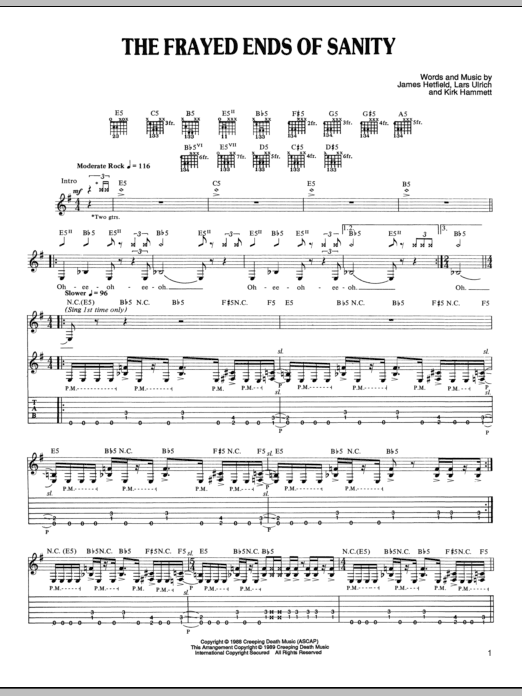 Download Metallica The Frayed Ends Of Sanity Sheet Music