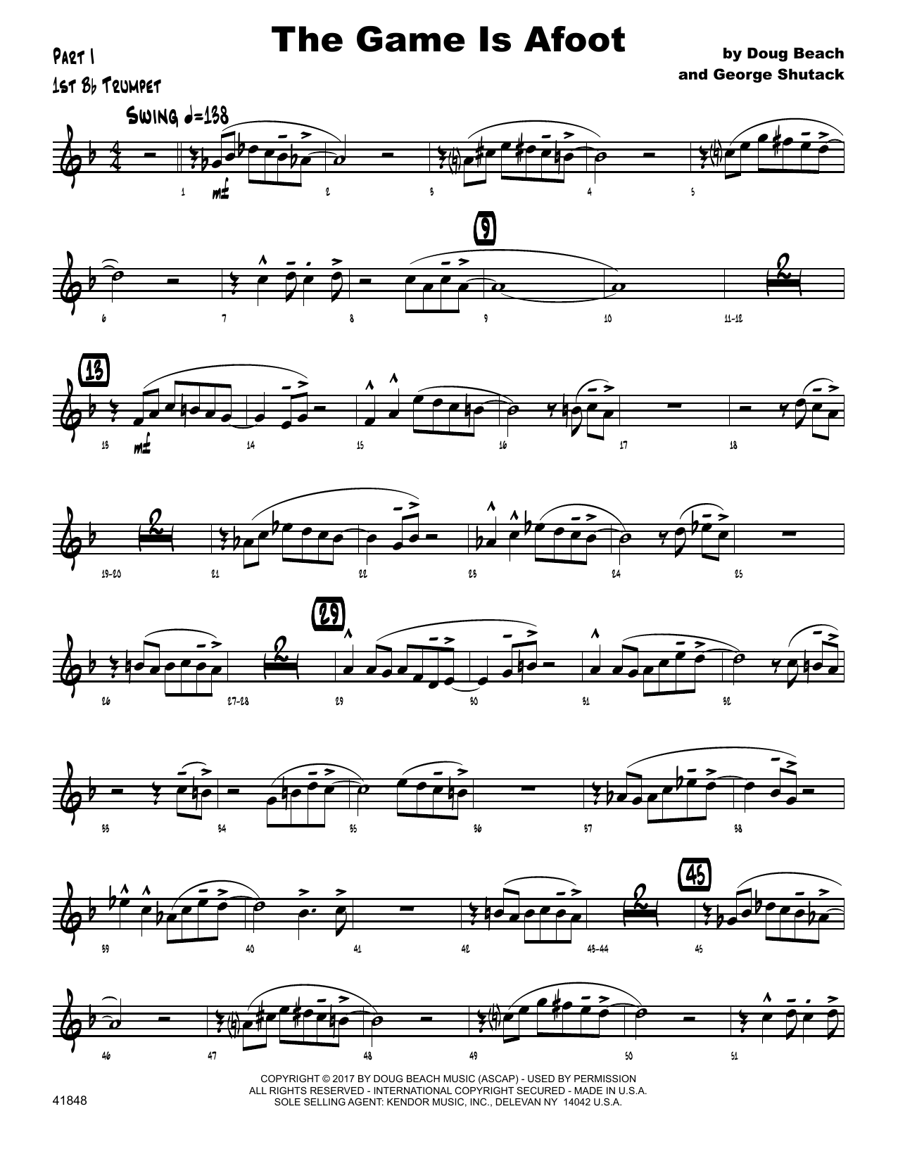 Download Doug Beach & George Shutack The Game Is Afoot - 1st Bb Trumpet Sheet Music