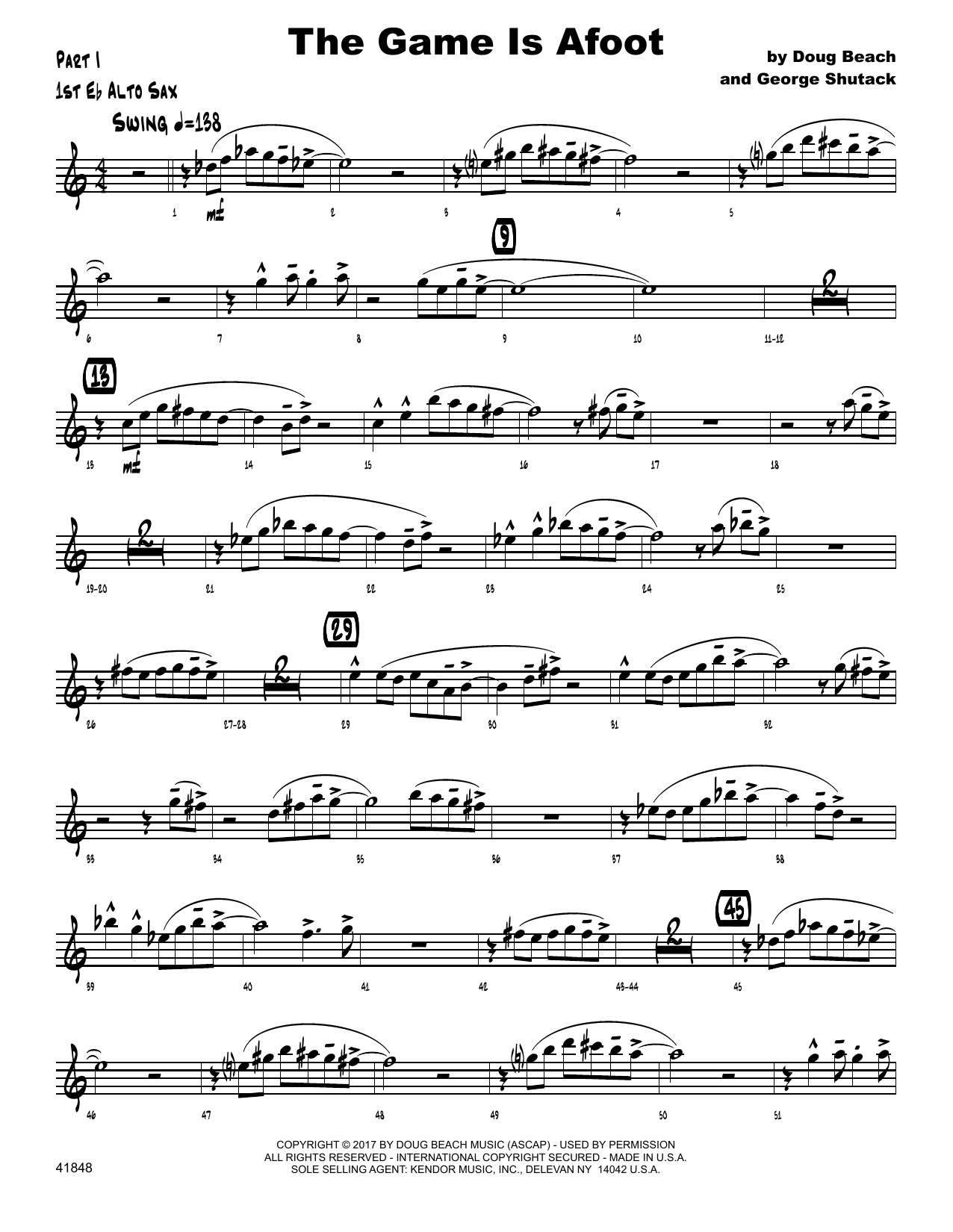 Download Doug Beach & George Shutack The Game Is Afoot - 1st Eb Alto Saxopho Sheet Music