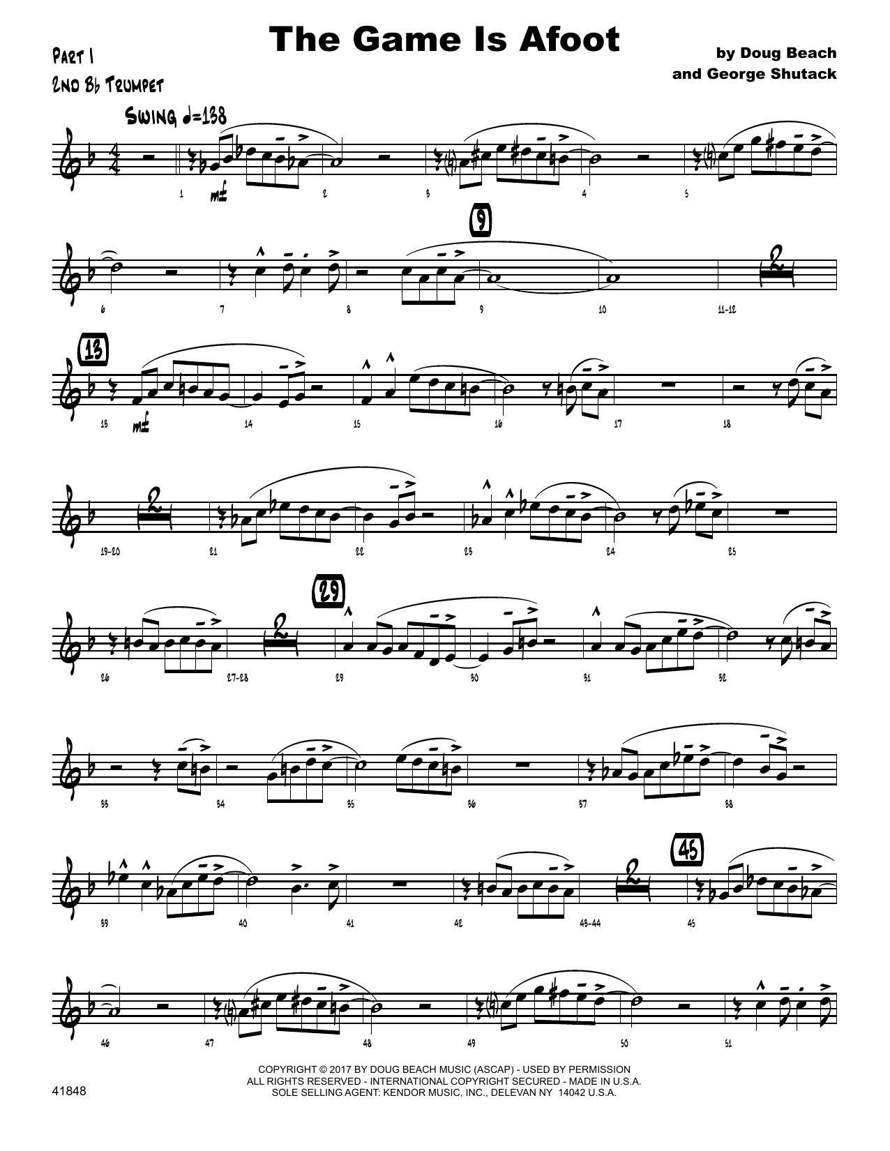 Download Doug Beach & George Shutack The Game Is Afoot - 2nd Bb Trumpet Sheet Music