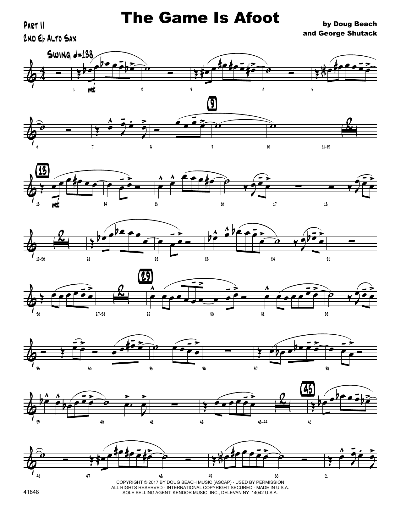Download Doug Beach & George Shutack The Game Is Afoot - 2nd Eb Alto Saxopho Sheet Music