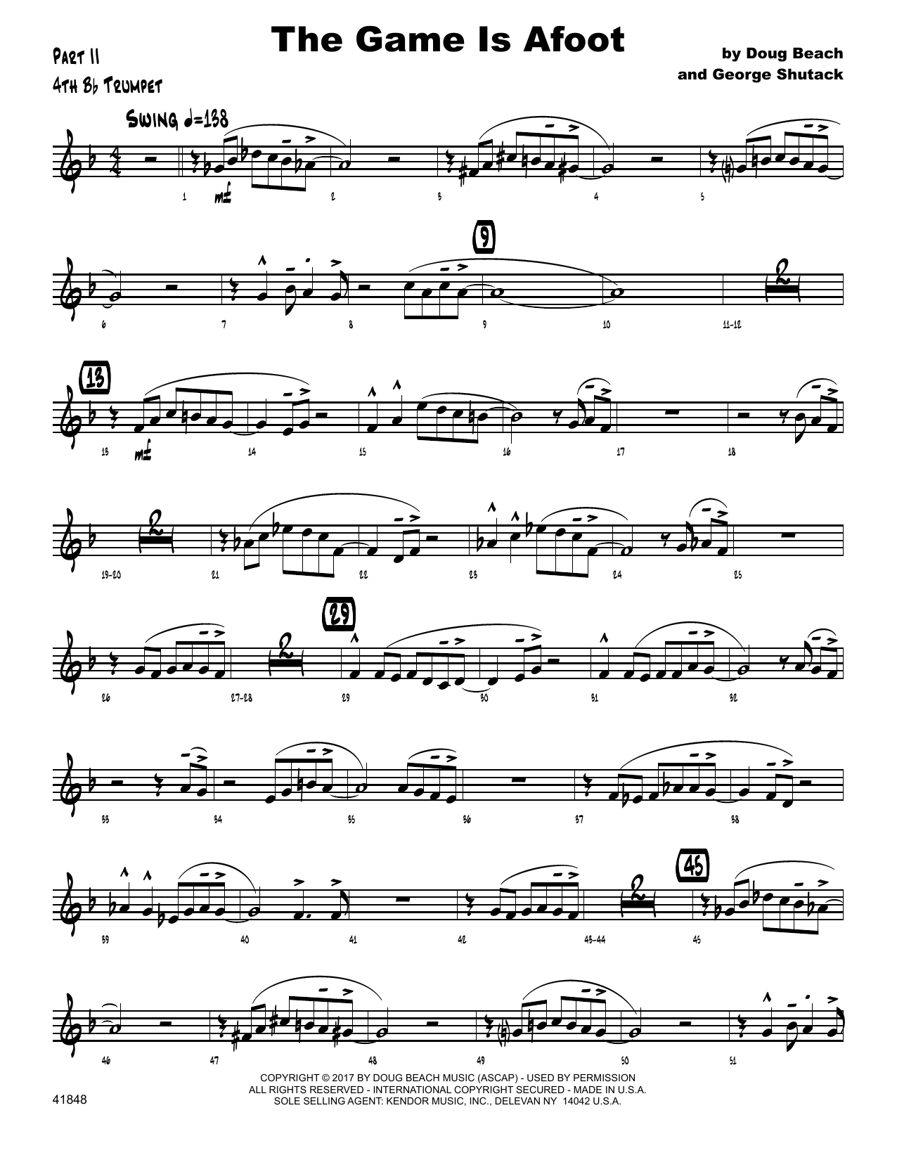 Download Doug Beach & George Shutack The Game Is Afoot - 4th Bb Trumpet Sheet Music