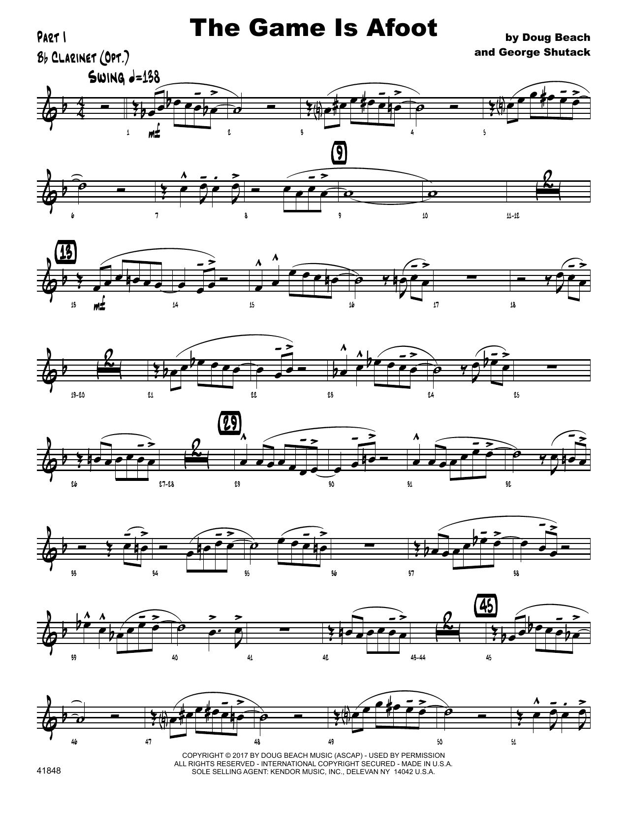 Download Doug Beach & George Shutack The Game Is Afoot - Bb Clarinet Sheet Music