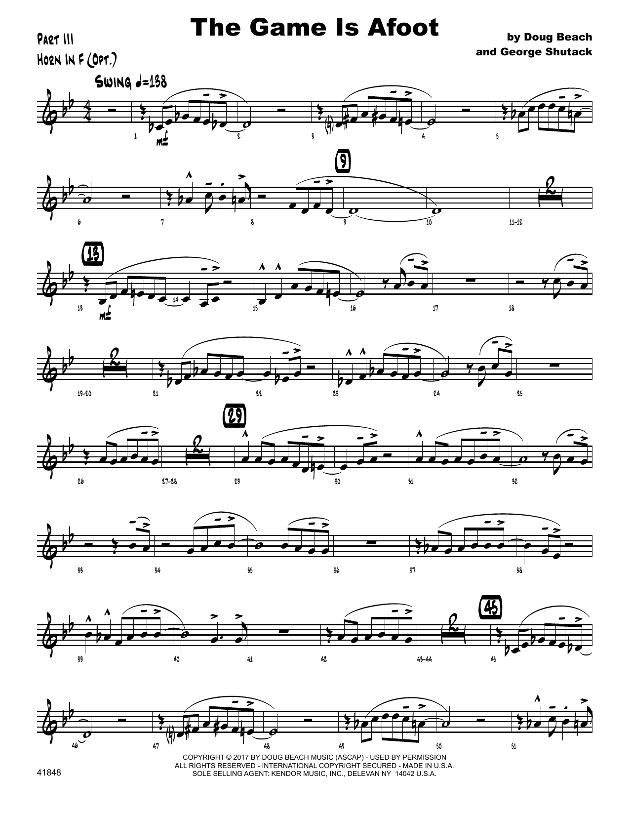 Download Doug Beach & George Shutack The Game Is Afoot - Horn in F Sheet Music