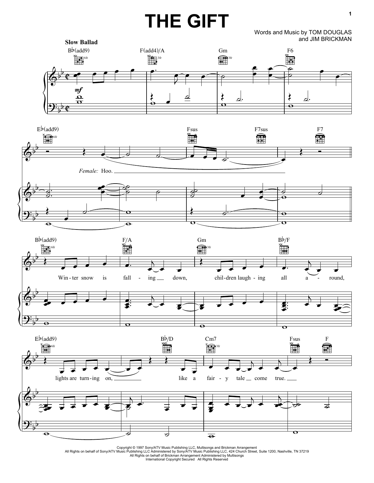 Jim Brickman The Gift sheet music notes printable PDF score