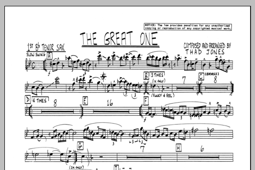Download Thad Jones The Great One - 1st Bb Tenor Saxophone Sheet Music