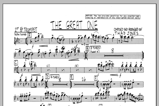 Download Thad Jones The Great One - 1st Bb Trumpet Sheet Music