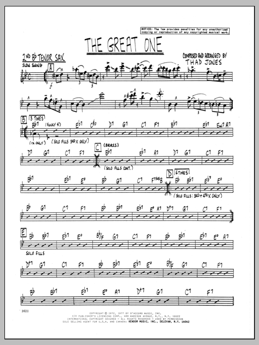 Download Thad Jones The Great One - 2nd Bb Tenor Saxophone Sheet Music