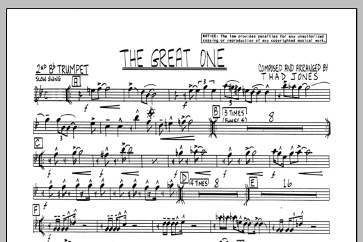 Download Thad Jones The Great One - 2nd Bb Trumpet Sheet Music