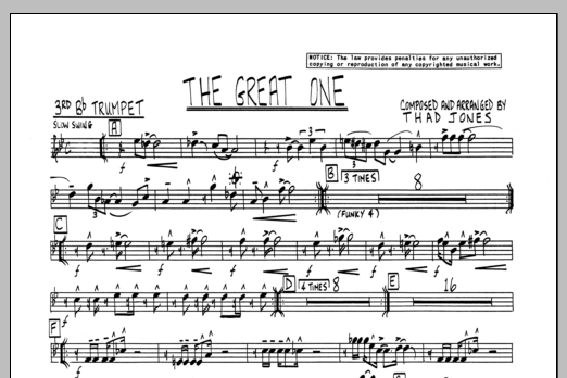 Download Thad Jones The Great One - 3rd Bb Trumpet Sheet Music