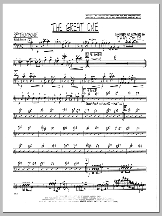 Download Thad Jones The Great One - 3rd Trombone Sheet Music