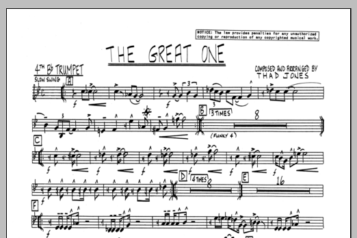 Download Thad Jones The Great One - 4th Bb Trumpet Sheet Music