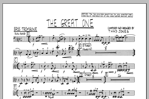 Download Thad Jones The Great One - Bass Trombone Sheet Music