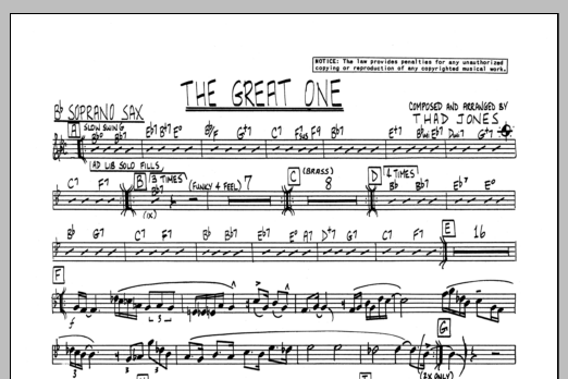 Download Thad Jones The Great One - Bb Soprano Sax Sheet Music