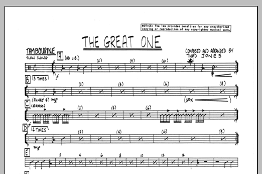 Download Thad Jones The Great One - Tambourine Sheet Music