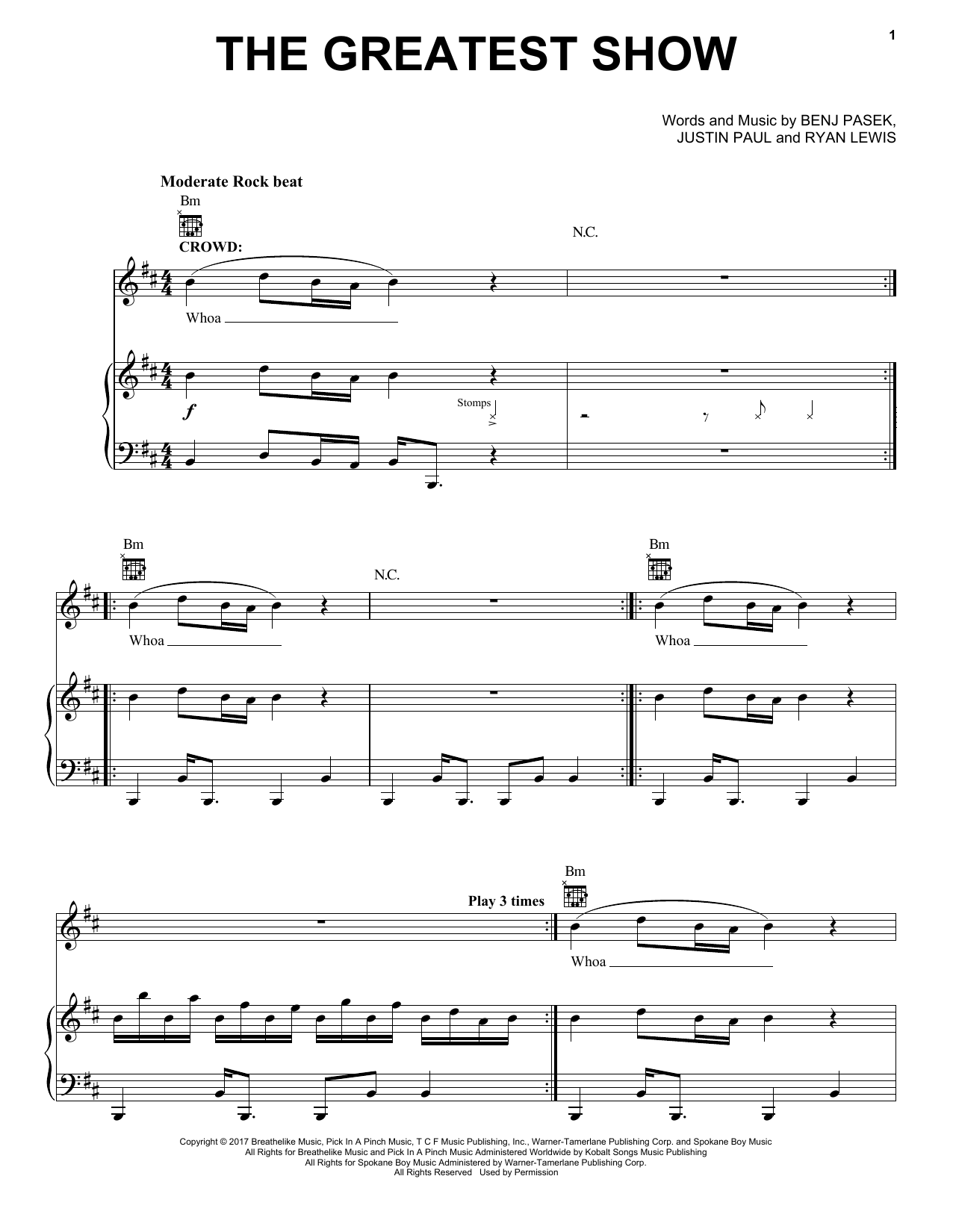 Pasek & Paul The Greatest Show (from The Greatest Showman) sheet music notes printable PDF score