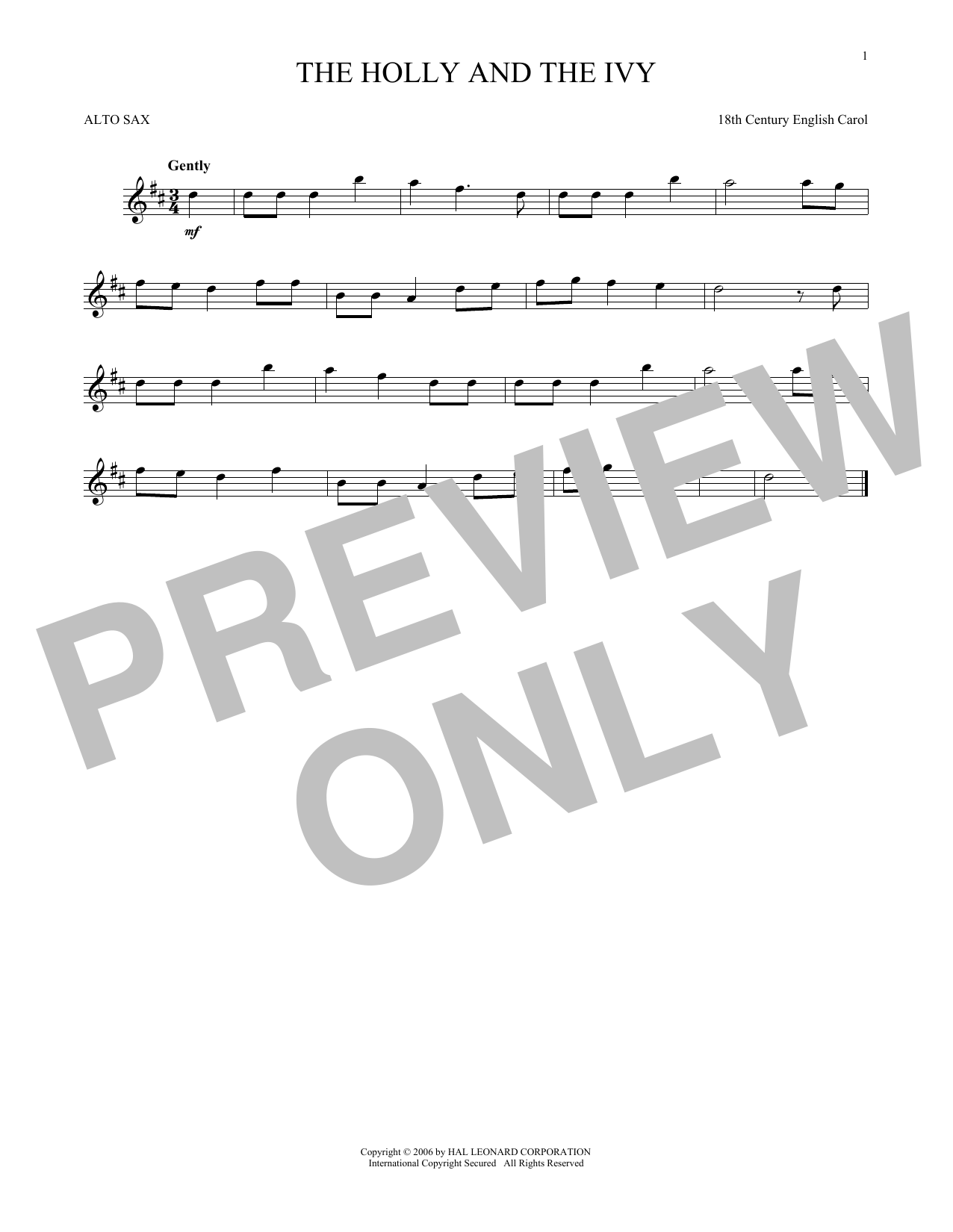 18th Century English Carol The Holly And The Ivy sheet music notes printable PDF score