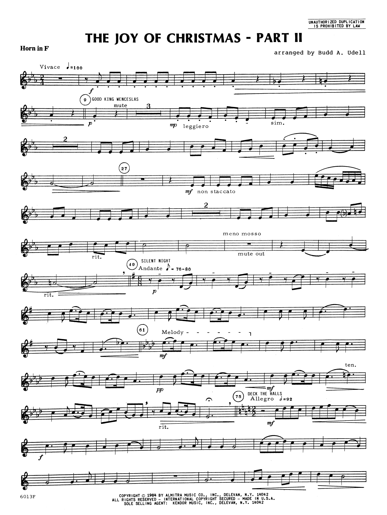 Download Budd A. Udell The Joy of Christmas Part 2 - Horn in F Sheet Music