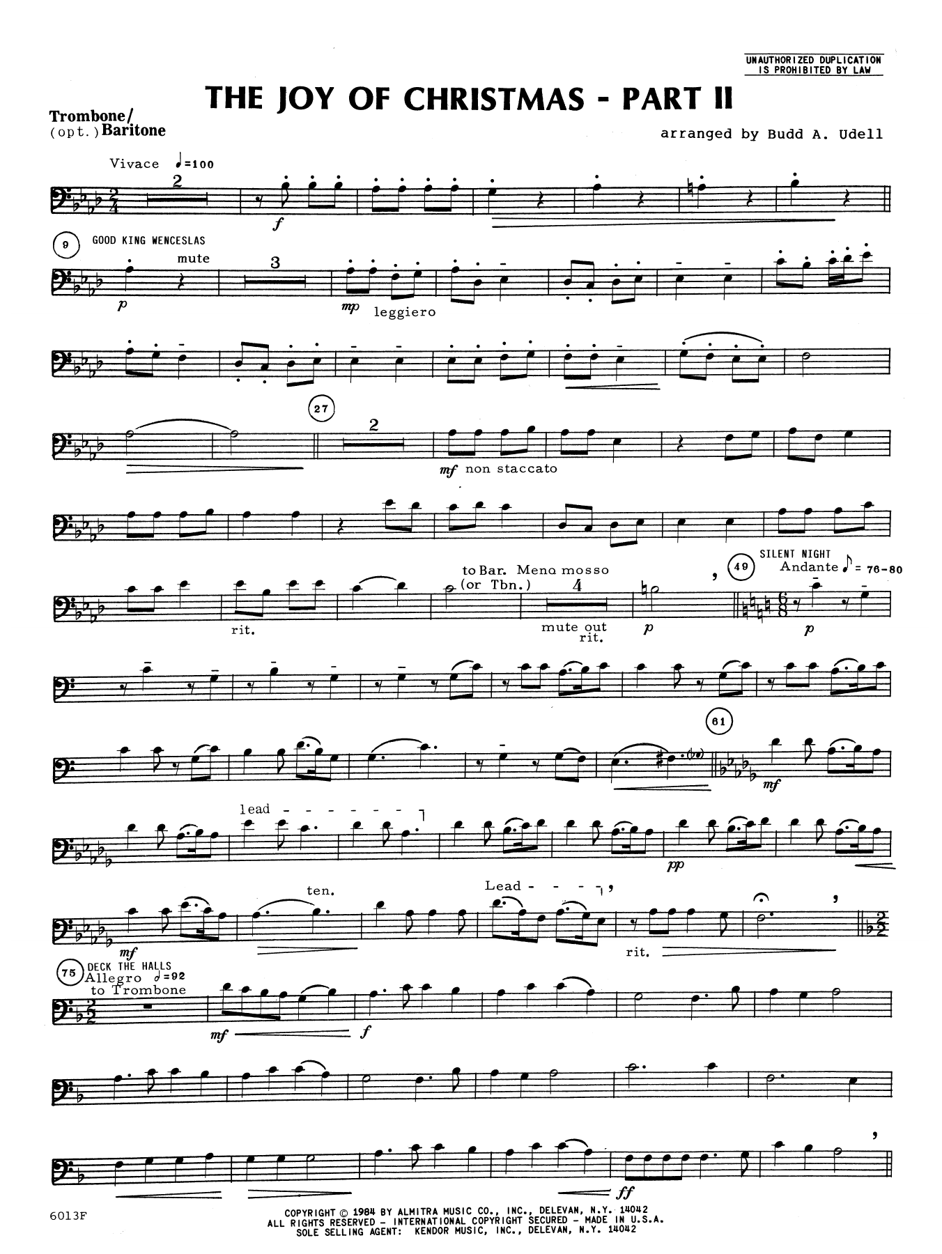 Download Budd A. Udell The Joy of Christmas Part 2 - Trombone Sheet Music