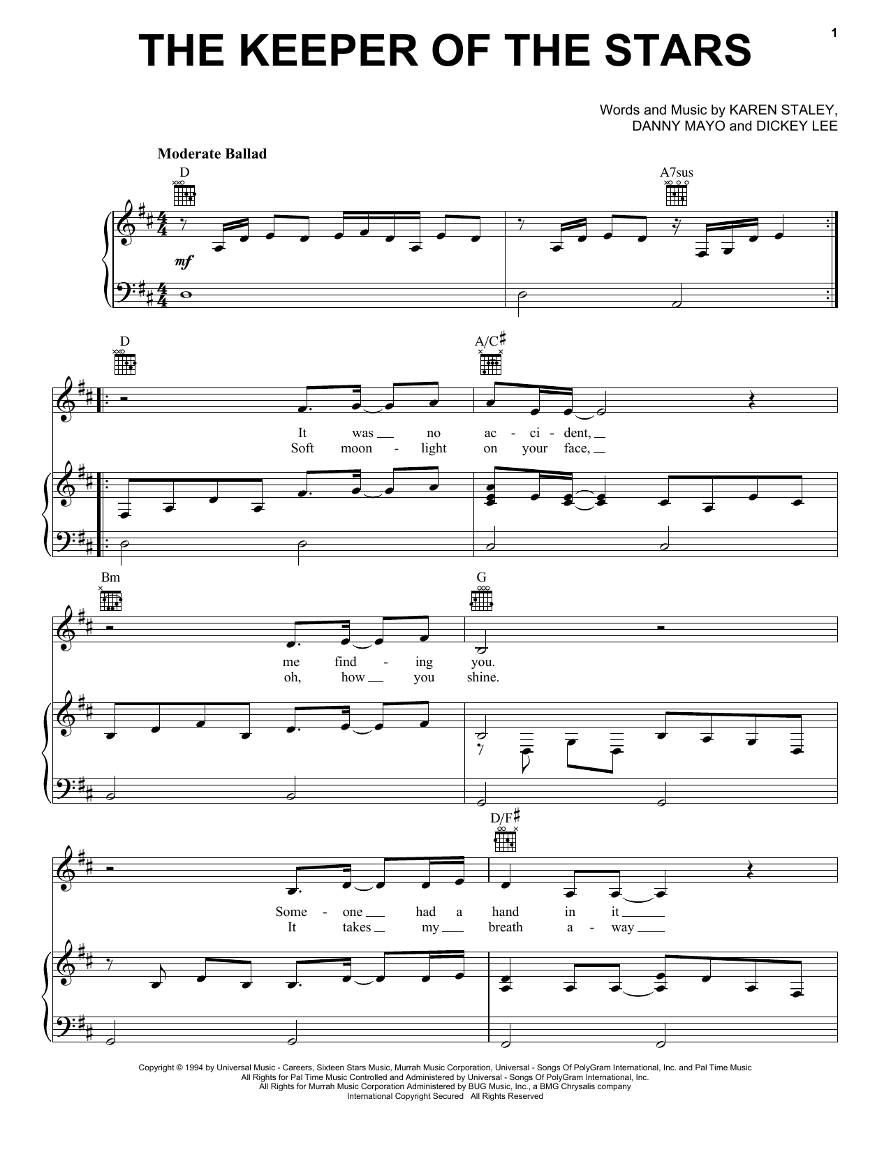 Tracy Byrd The Keeper Of The Stars sheet music notes printable PDF score