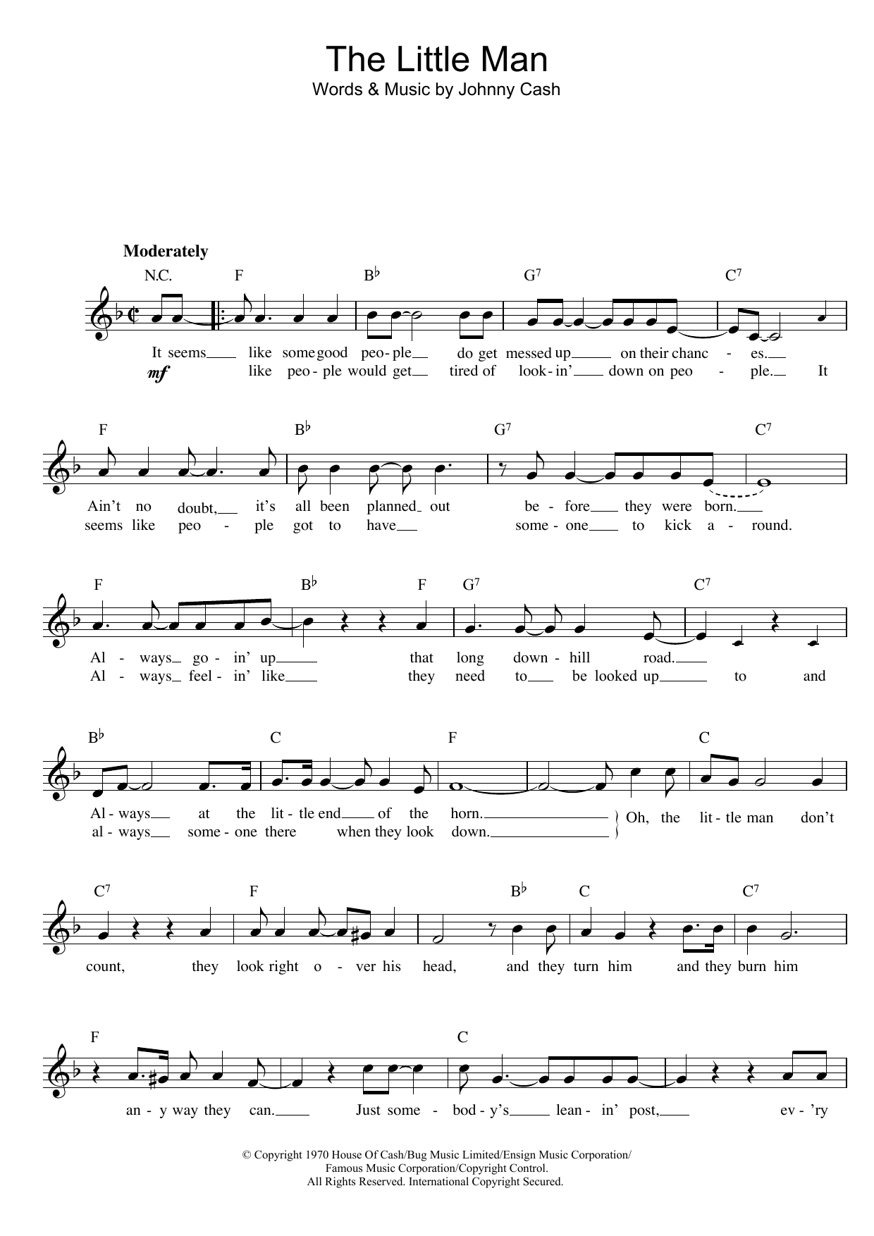Johnny Cash The Little Man sheet music notes printable PDF score
