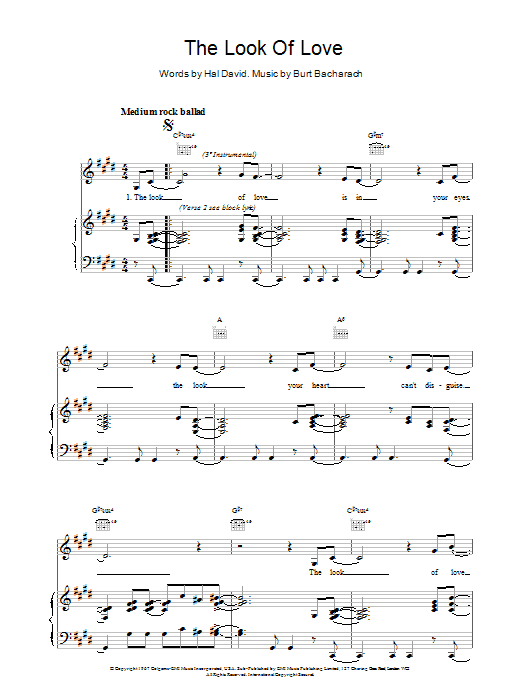 Bacharach & David The Look Of Love sheet music notes printable PDF score