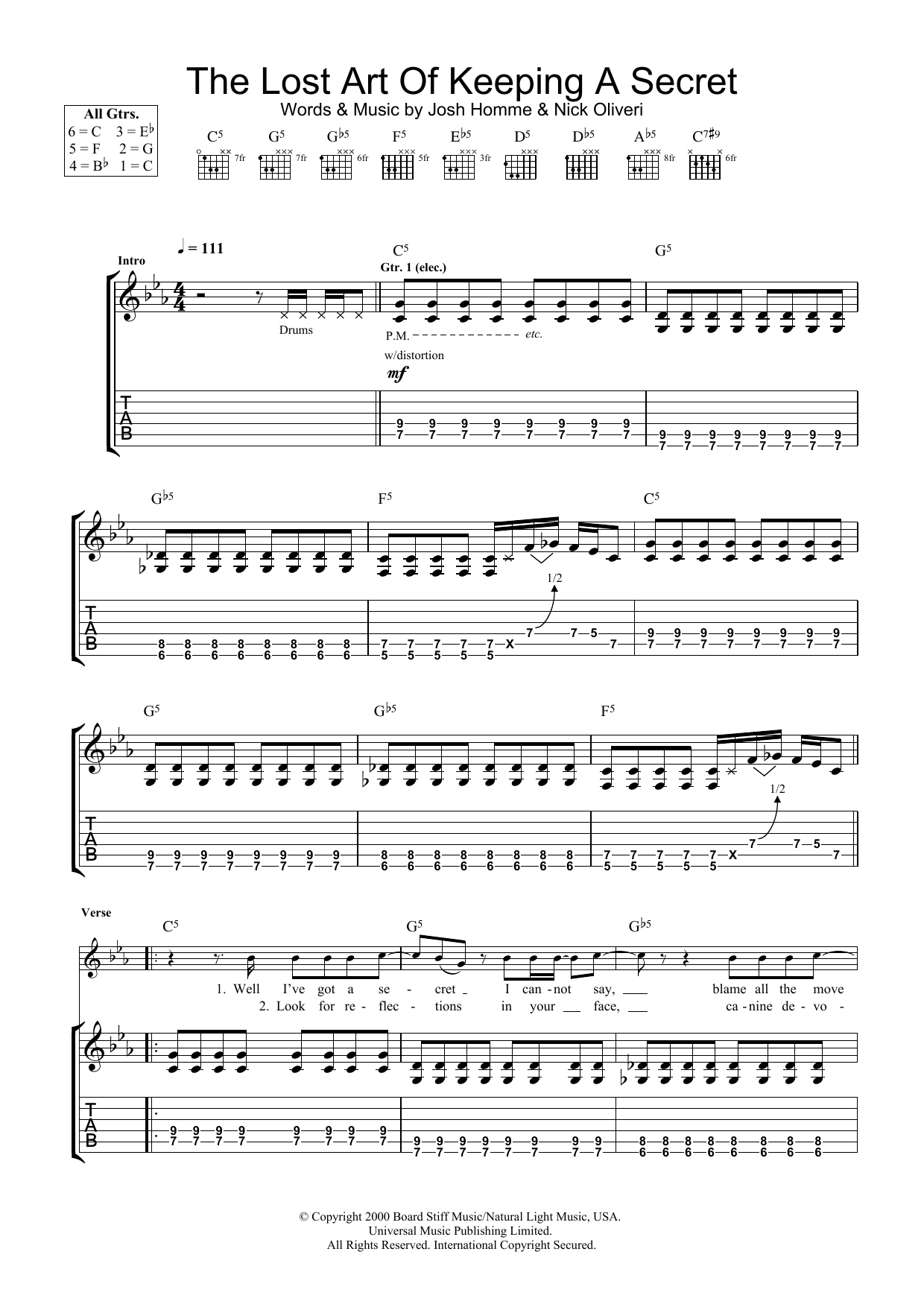 Download Queens Of The Stone Age The Lost Art Of Keeping A Secret Sheet Music