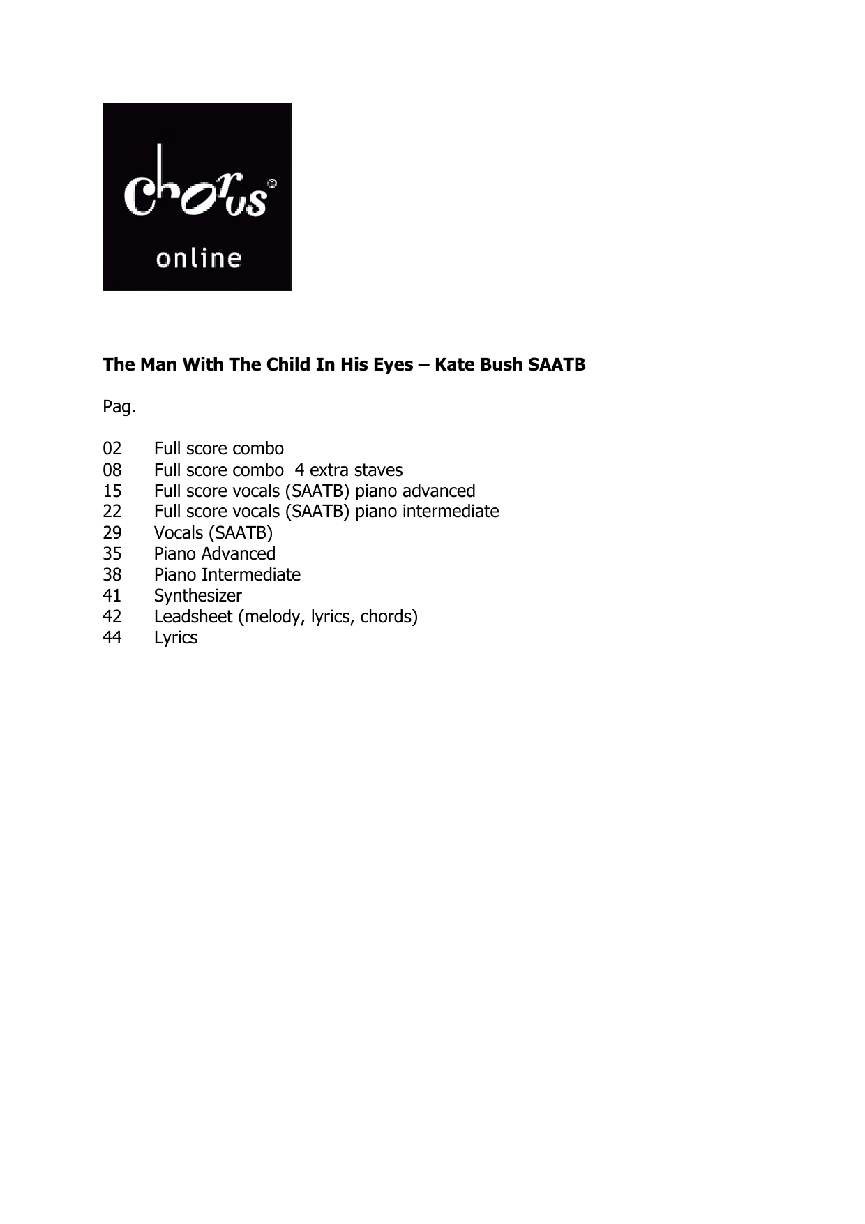 Kate Bush The Man With The Child In His Eyes (arr. Hans Kaldeway) sheet music notes printable PDF score