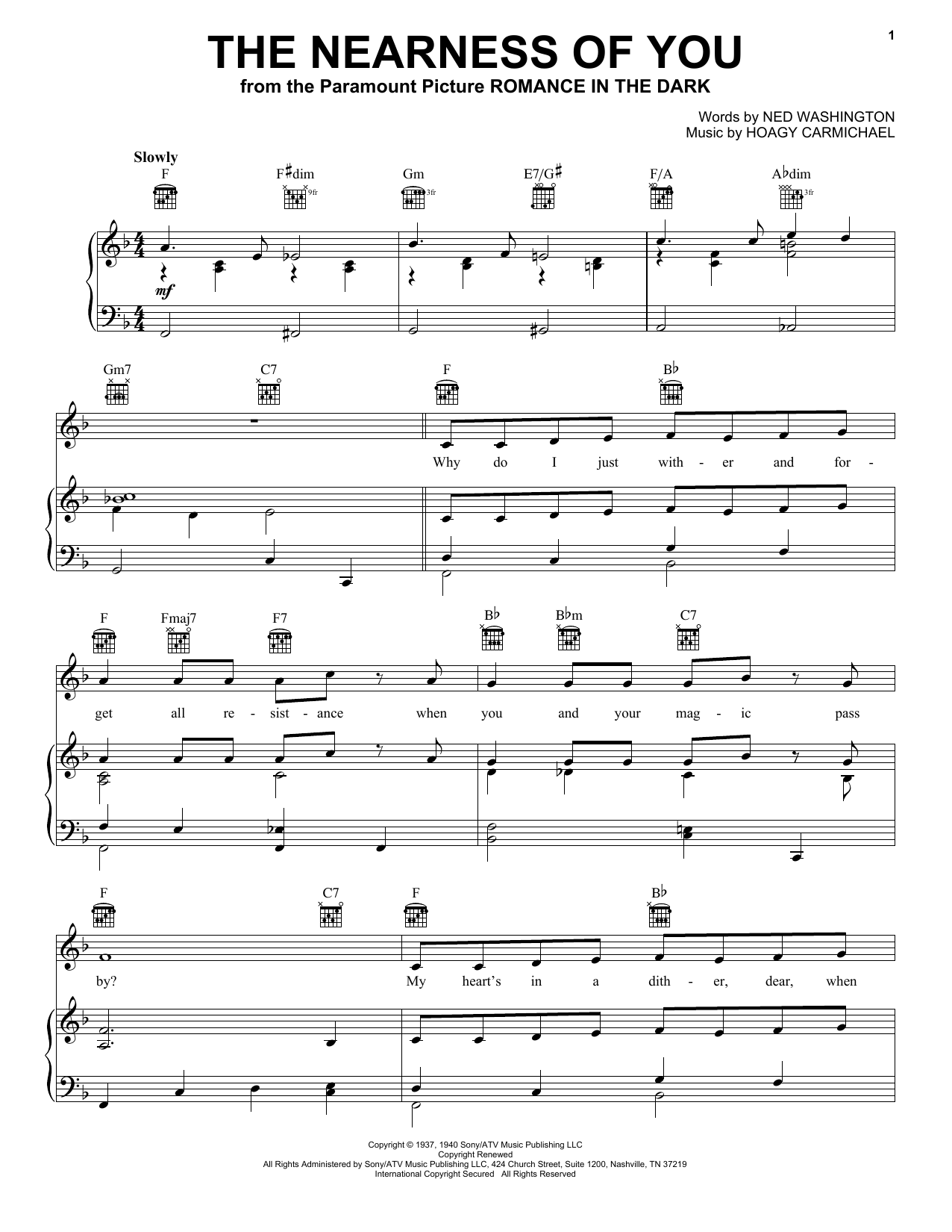 Hoagy Carmichael The Nearness Of You sheet music notes printable PDF score