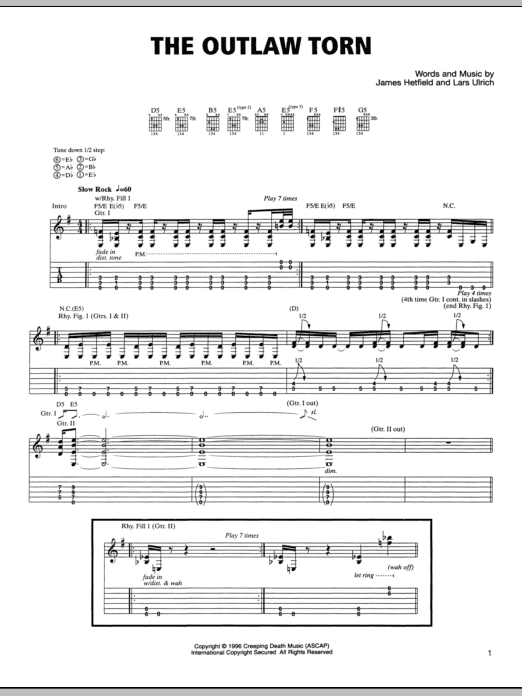 Download Metallica The Outlaw Torn Sheet Music