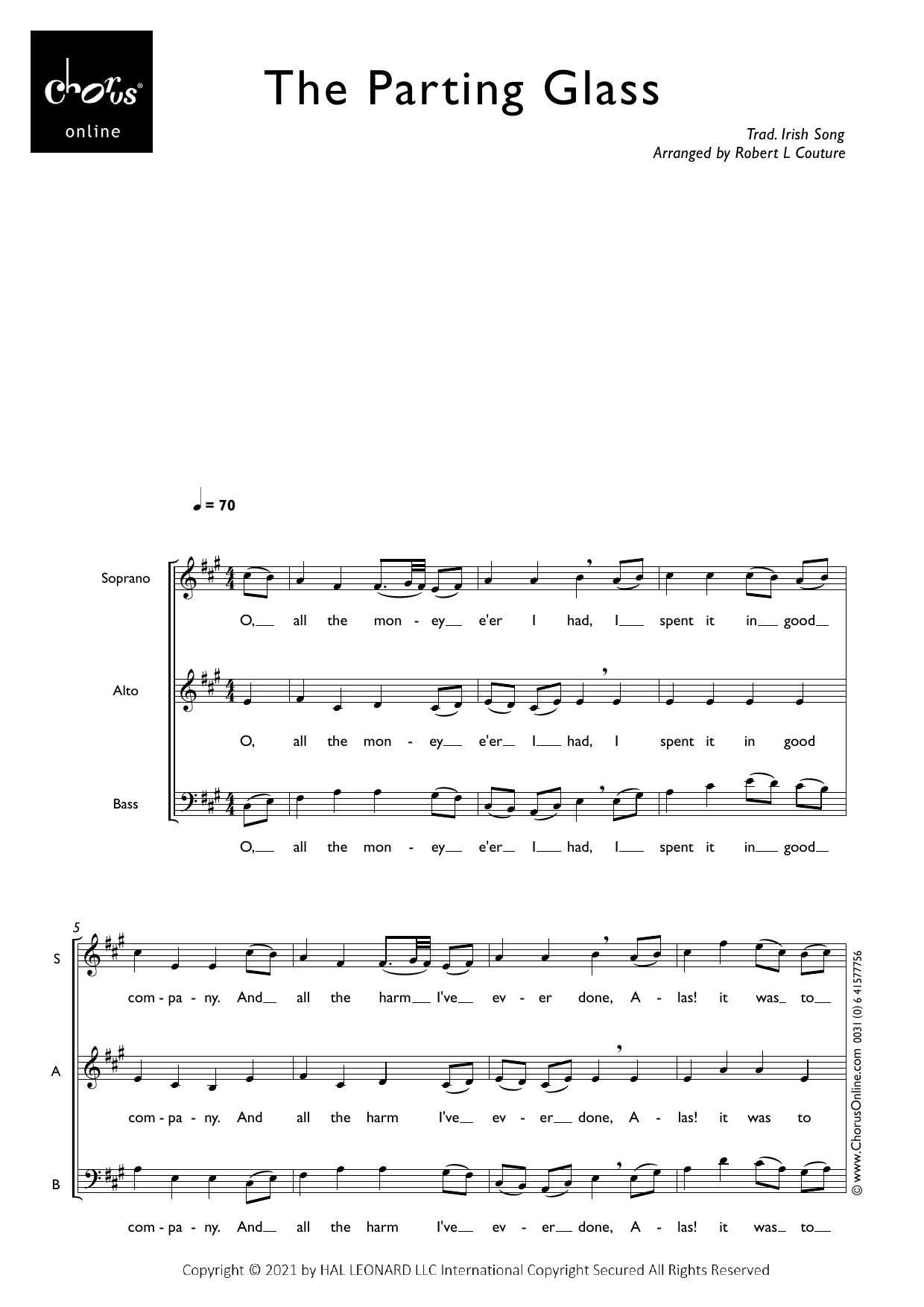 Irish Folksong The Parting Glass (arr. Robert Couture) sheet music notes printable PDF score