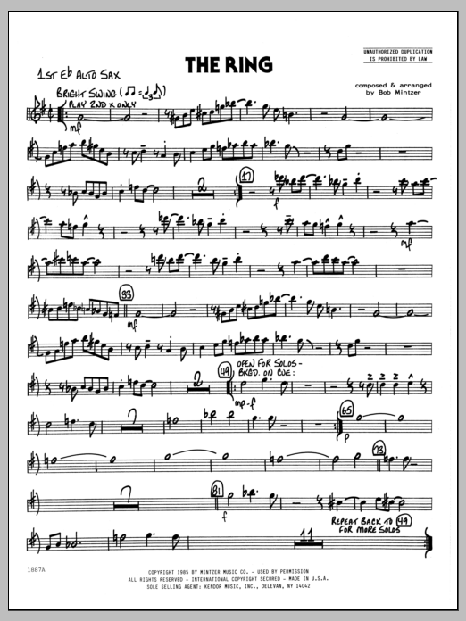 Download Bob Mintzer The Ring - 1st Eb Alto Saxophone Sheet Music
