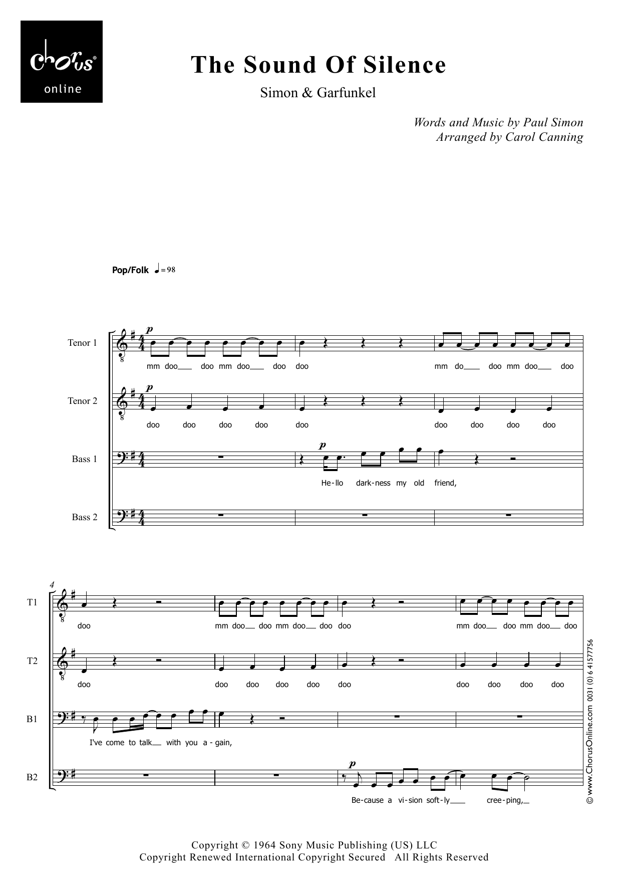 Simon & Garfunkel The Sound Of Silence (arr. Carol Canning) sheet music notes printable PDF score