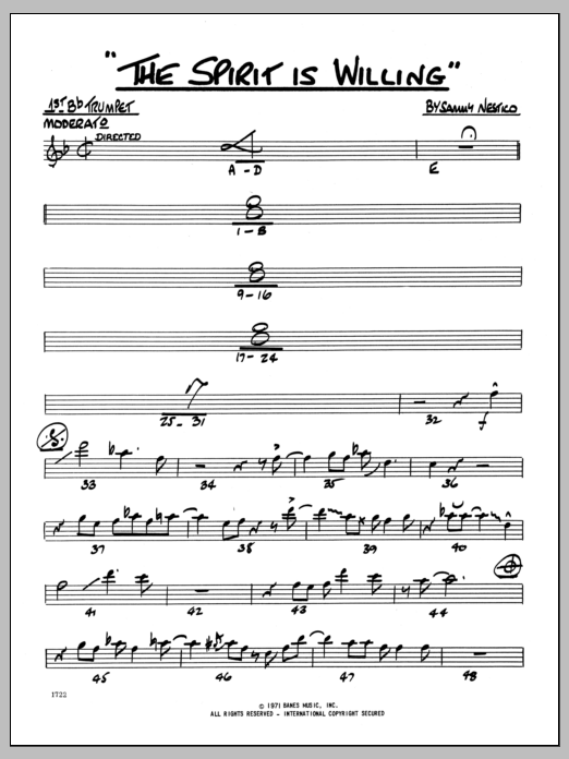 Download Sammy Nestico The Spirit Is Willing - 1st Bb Trumpet Sheet Music
